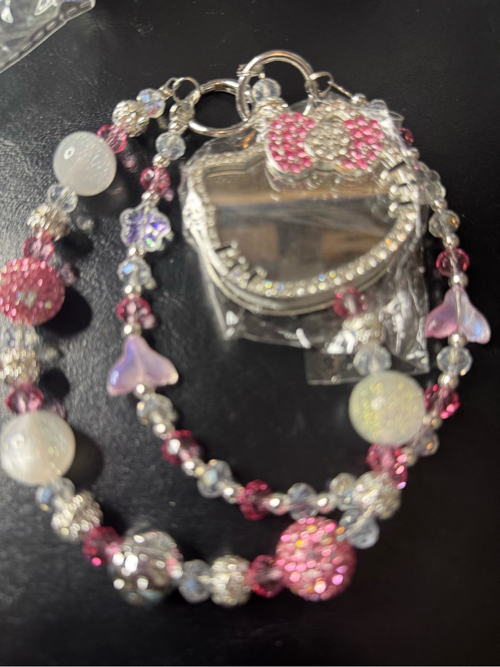 Sparkling Pink hello kitty & Beaded keychain